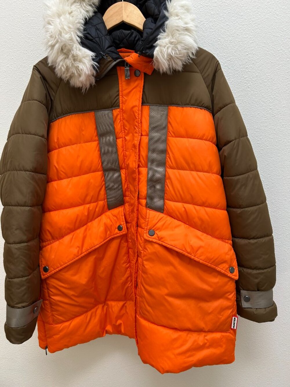 Hunter Original Astro Puffer Parka Orange Faux Fur Coat